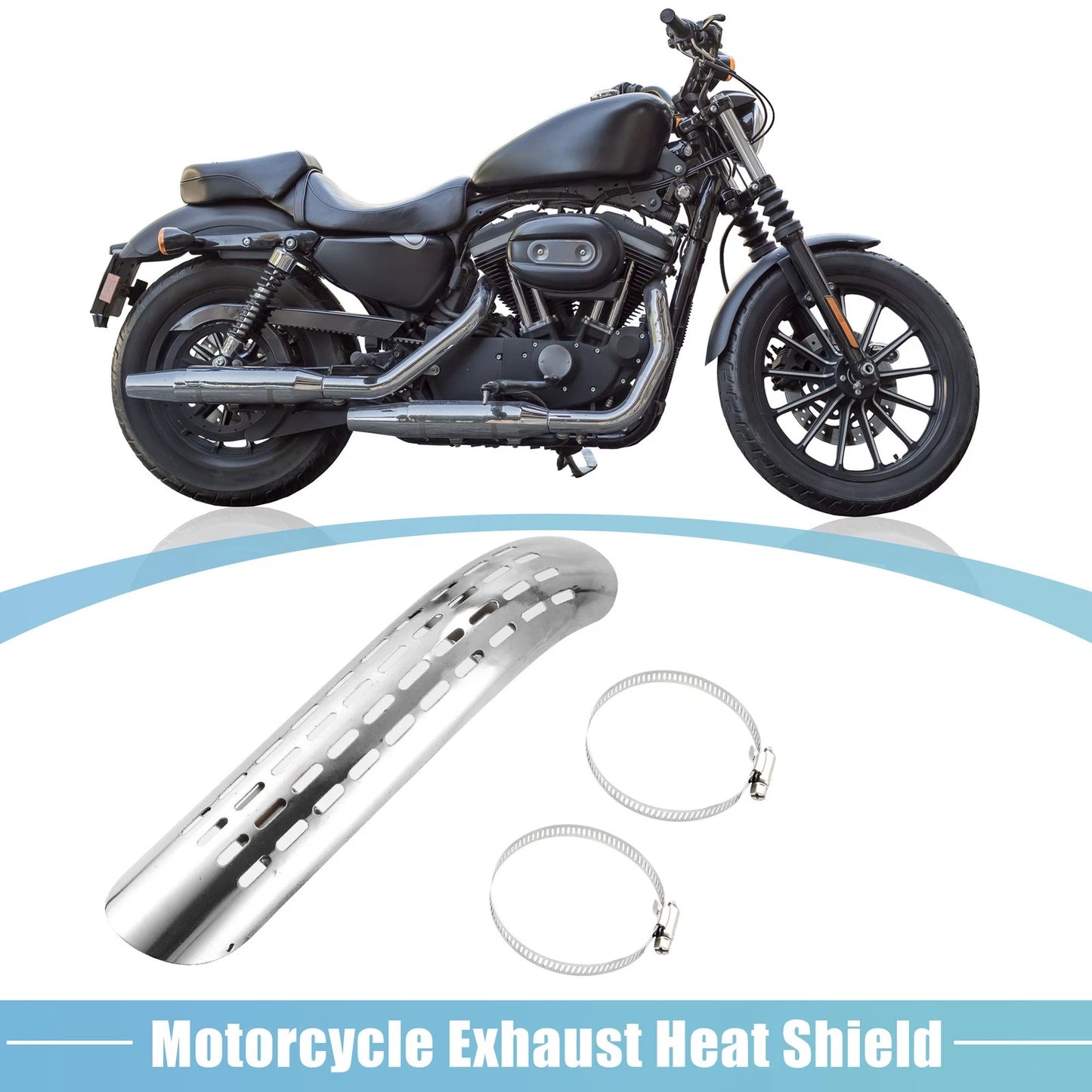 Set 1 Curve Exhaust Heat Shield 20mm-70mm Clamps Silver Tone for Motorcycle