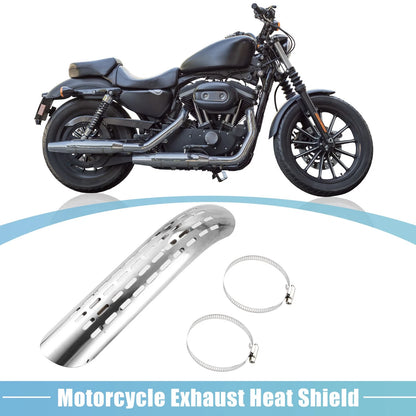Set 1 Curve Exhaust Heat Shield 20mm-70mm Clamps Silver Tone for Motorcycle