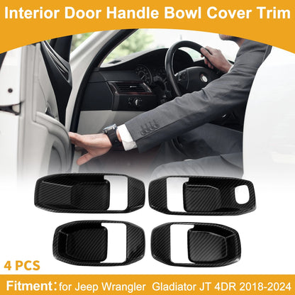 4 x Interior Door Handle Bowl Cover Trim for Jeep Wrangler Gladiator JT (2018-2023)