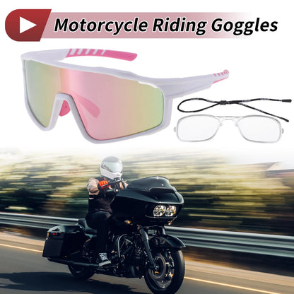 Motorcycle Riding Goggles Pink Lens White Frame Tri-Acetyl Cellulos PC UV400