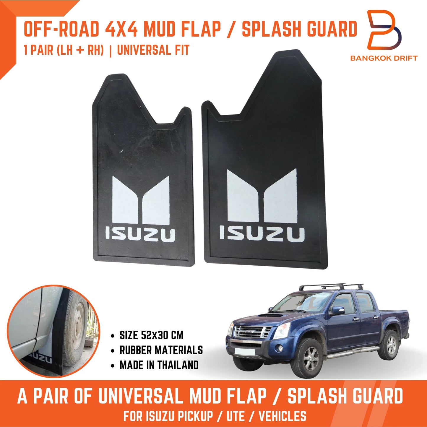Mud Flap Splash Guard for Isuzu D-Max TF Ute 4WD 4X4 Off-Road Black Rubber