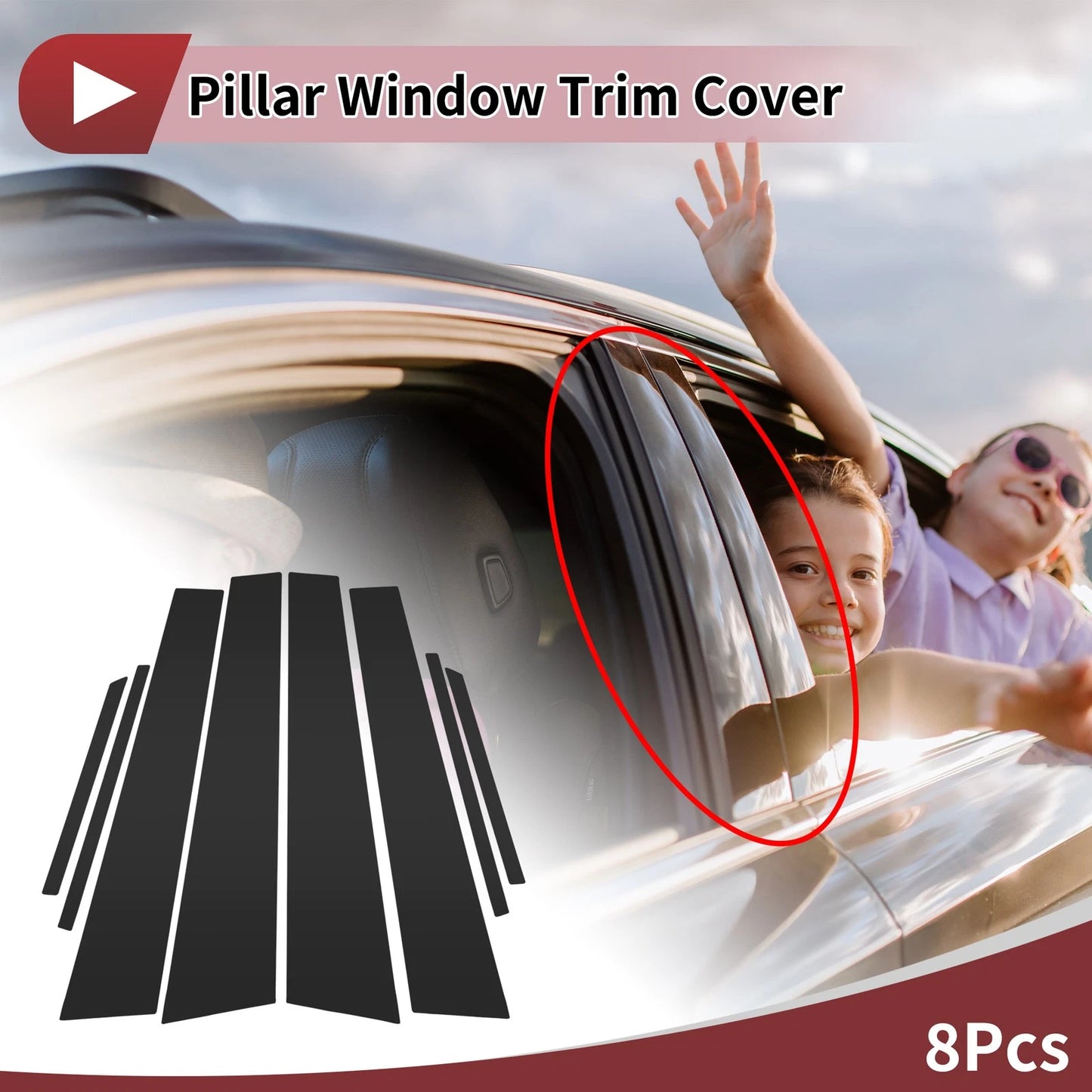 8 Pcs Car Door Pillar Window Trim for Toyota Prius (2016-2022) Black