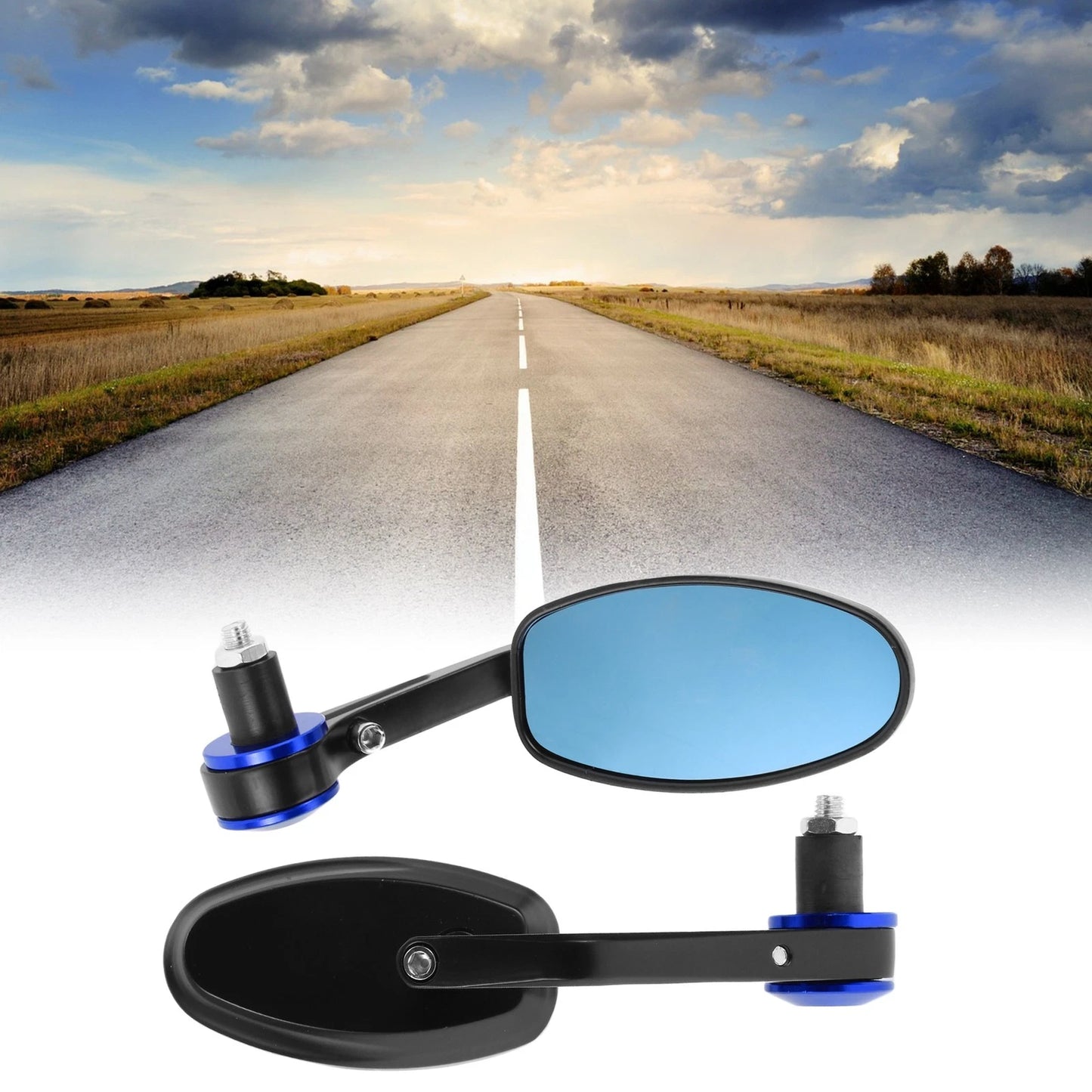 1set Rear View Mirrors Handlebar Aluminum Black Blue for M8 Motorcycle