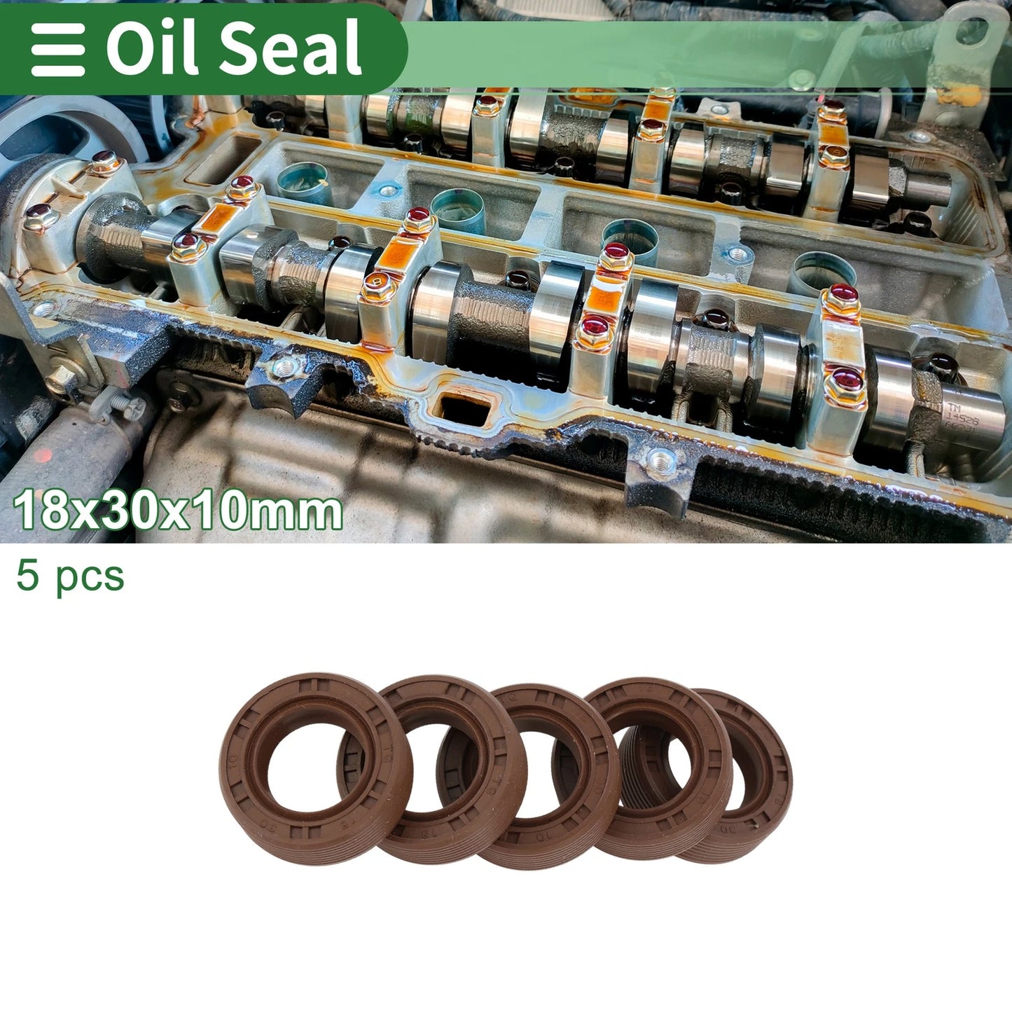 Oil Seal 18x30x10mm FKM Rubber High Pressure Brown 5 Pcs