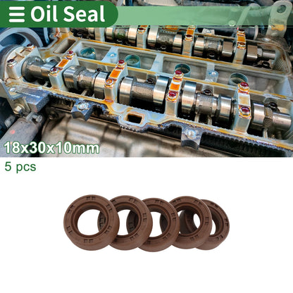 Oil Seal 18x30x10mm FKM Rubber High Pressure Brown 5 Pcs