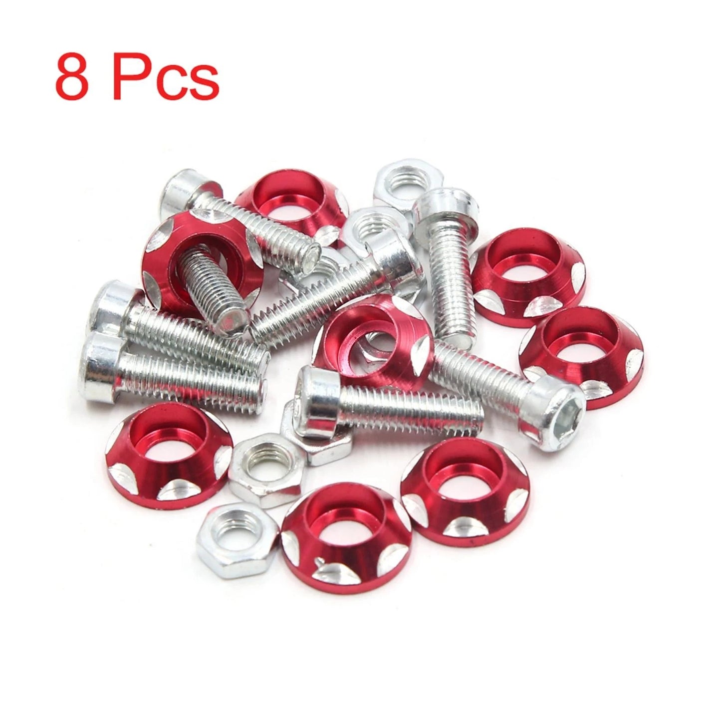 8 x Red Metal Decorative License Plate Bolt Screw for Car/Motorcycle