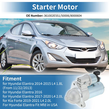 Starter Motor for Hyundai Elantra, Kia Forte (2014-2021)