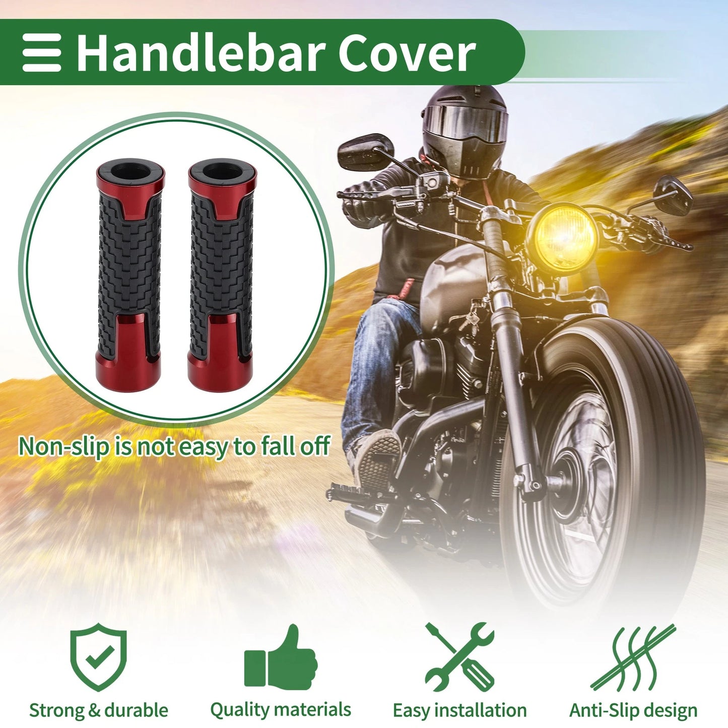 0.87"x0.94" Universal Motorcycle Hand Grips Cover Non Slip Red 1 Pair