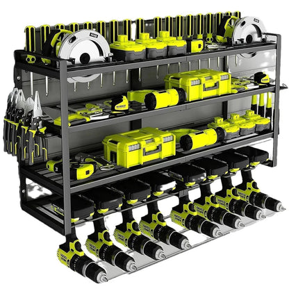 4-Layer Power Tool Organizer Wall Mount for High-Capacity Storage - 8 Drill Holder