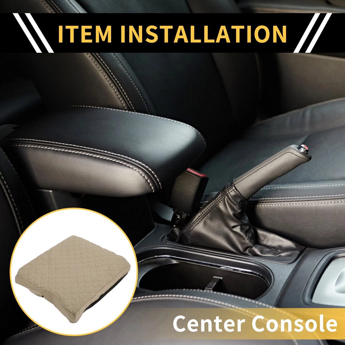 Center Console Cover for Ford F-150 2015-2020 Microfiber Leather Beige