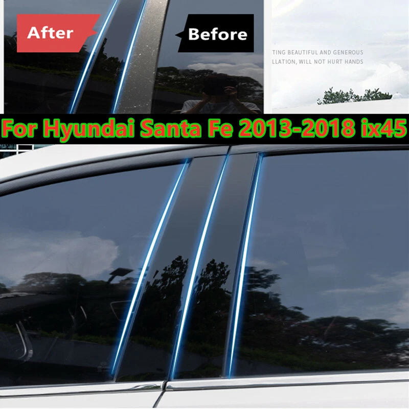 6Pcs / Black / Pillar Posts Door Trim Covers for Hyundai Santa Fe (2013–2018)