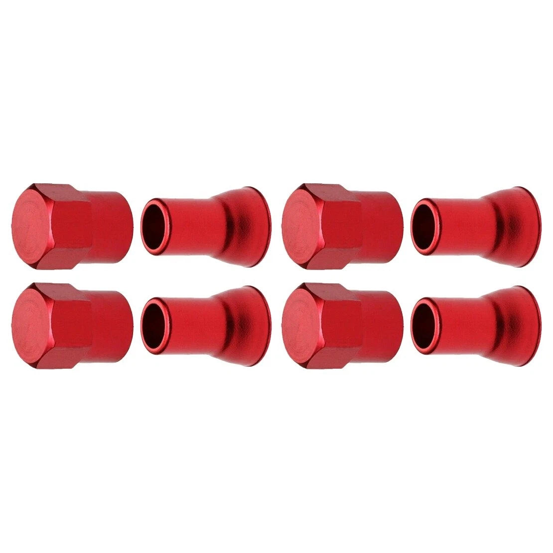 4 x Red Tire Valve Stem Caps & Sleeves
