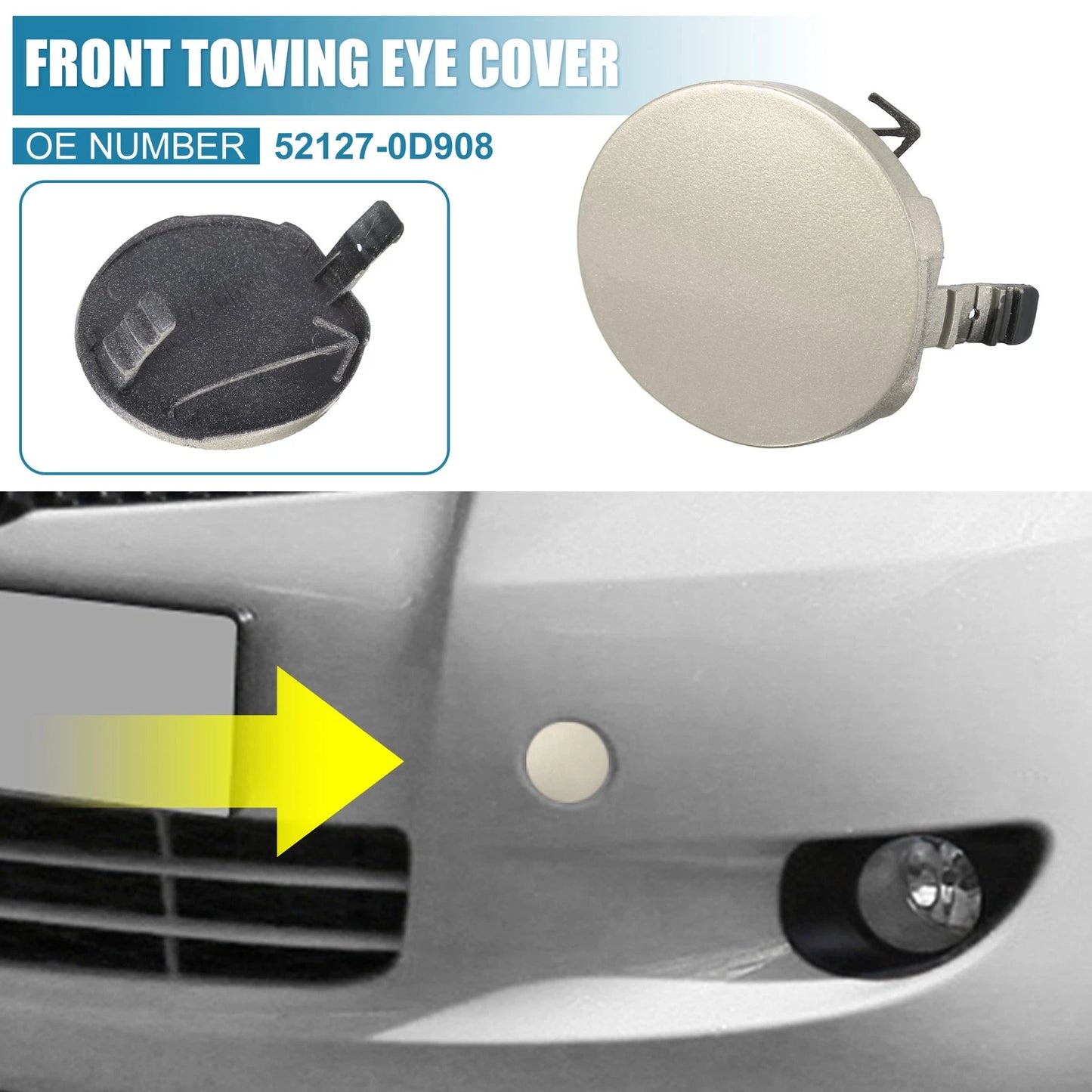 Front Bumper Tow Hook Cover for Toyota Yaris (2007-2010) Gold Tone