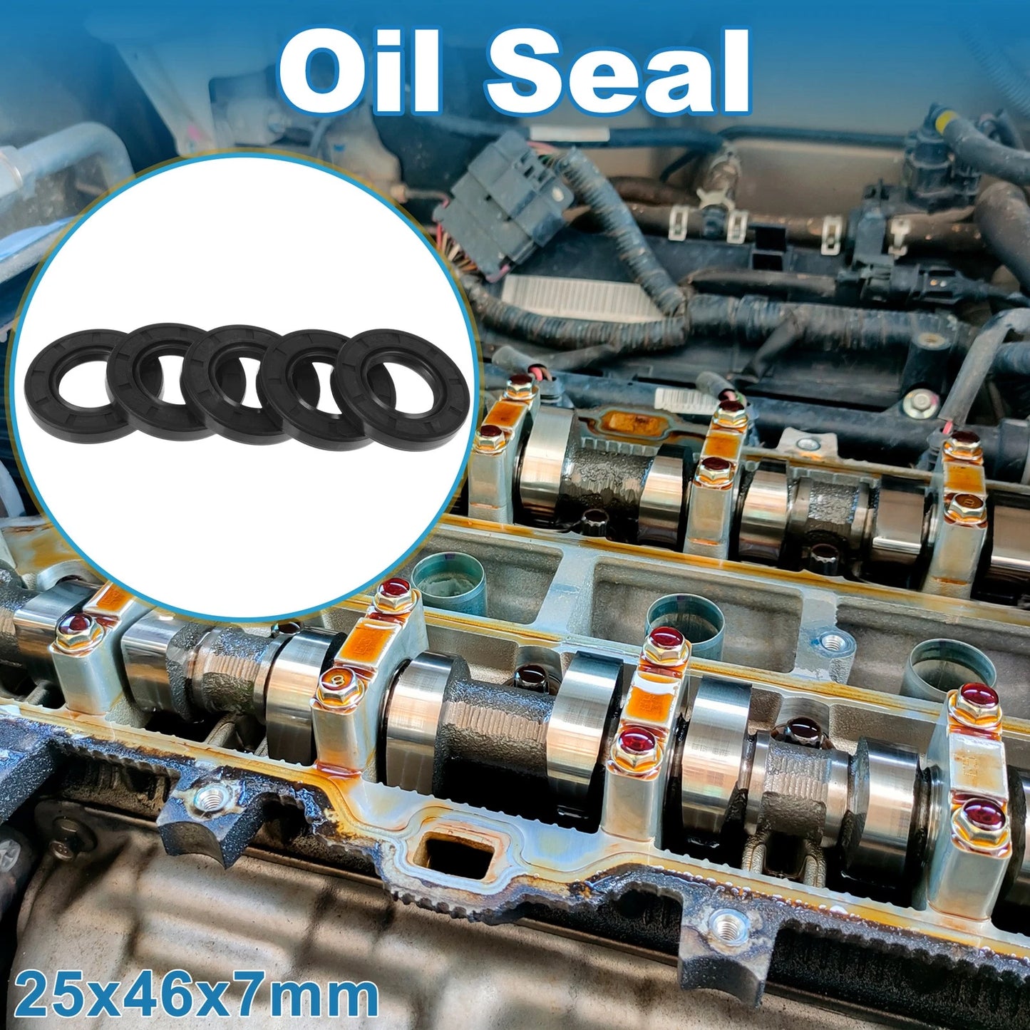 Oil Seal 5 Pcs 25x46x7mm Seal Ring Rotary Shaft Seal Nitrile Rubber