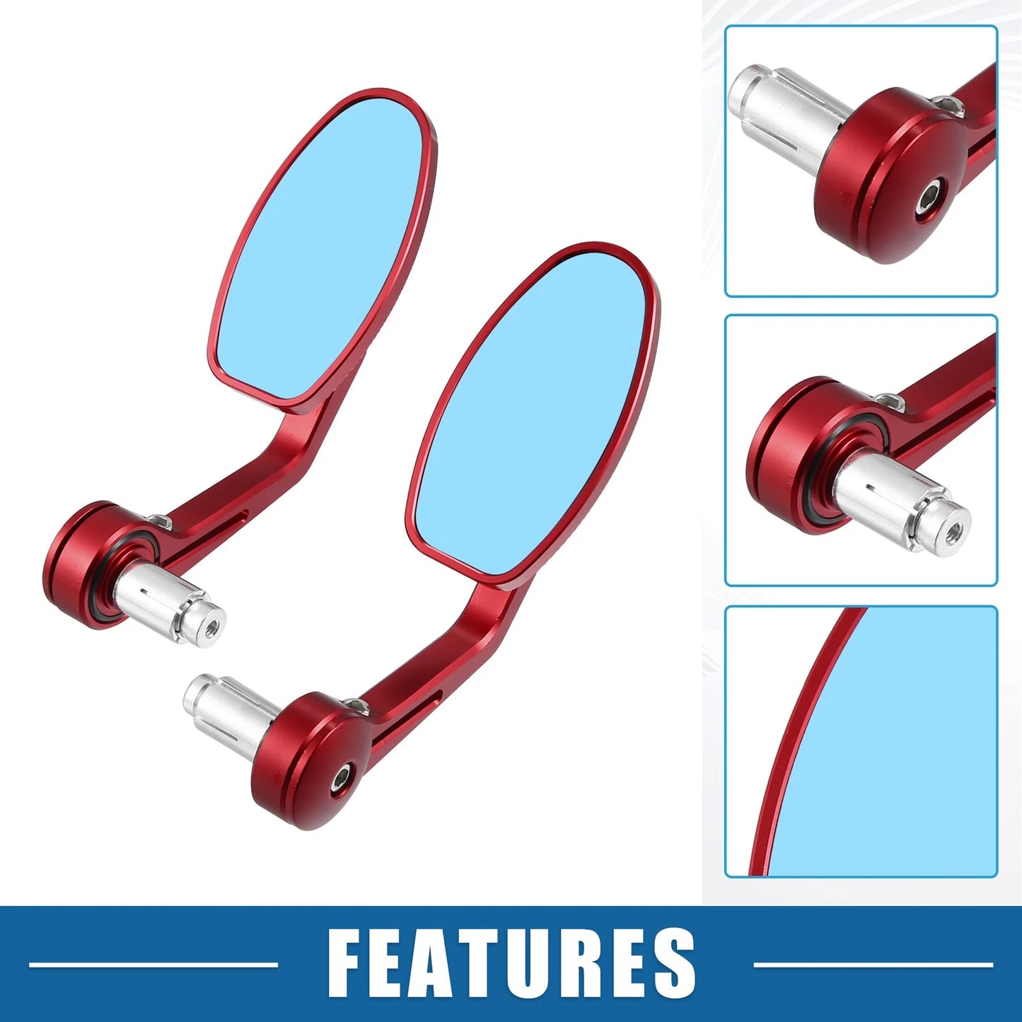 Handlebar End Rear View Mirror Metal Red 1 Pair for Motorcycle