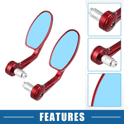 Handlebar End Rear View Mirror Metal Red 1 Pair for Motorcycle