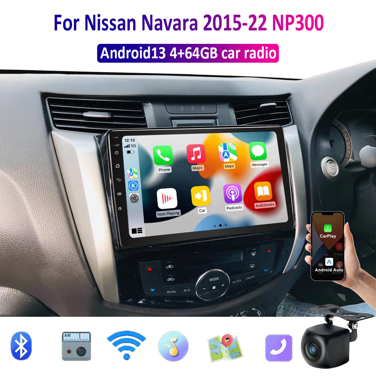 Apple Carplay Android Auto Head Unit Radio for Nissan Navara (2015-2022)