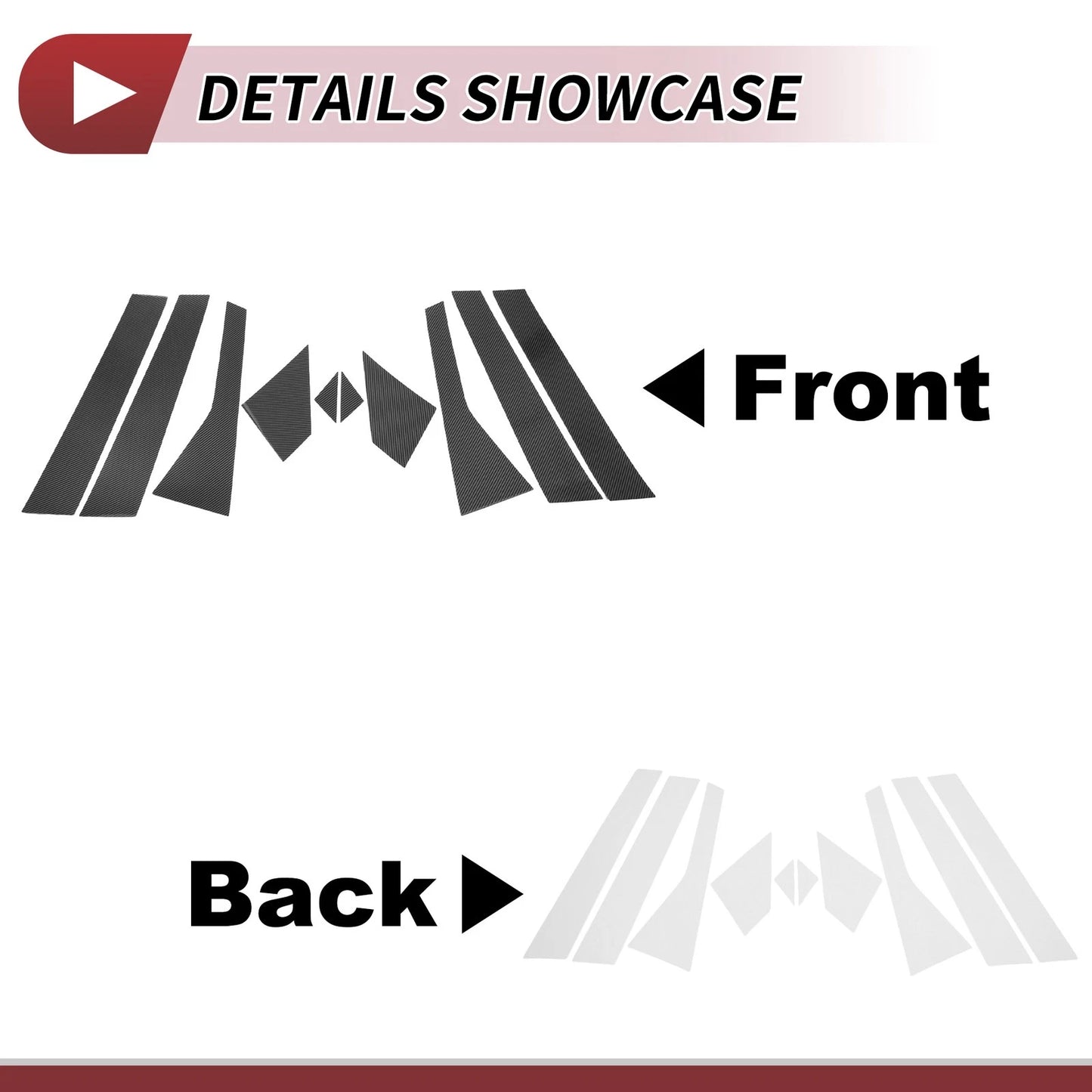 10 Pcs Door Pillar Window Trim CFP Black for Acura RDX (2007-2012)