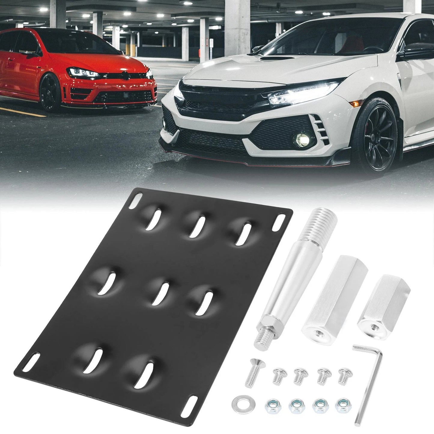 Bumper Tow Hook License Plate Mount Bracket for Mitsubishi Lancer (2008-2017)