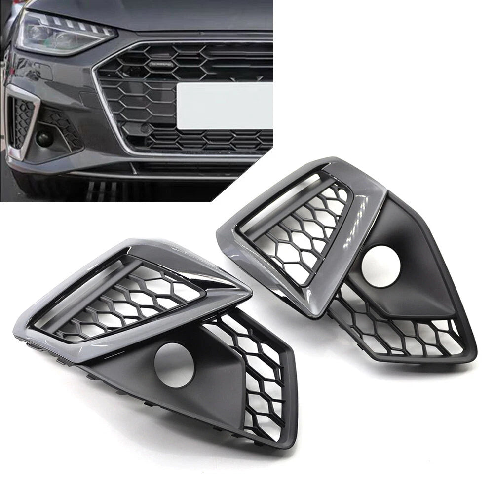 Gloss Black Front Bumper Fog Light Grille for Audi A4L (2020-2022)