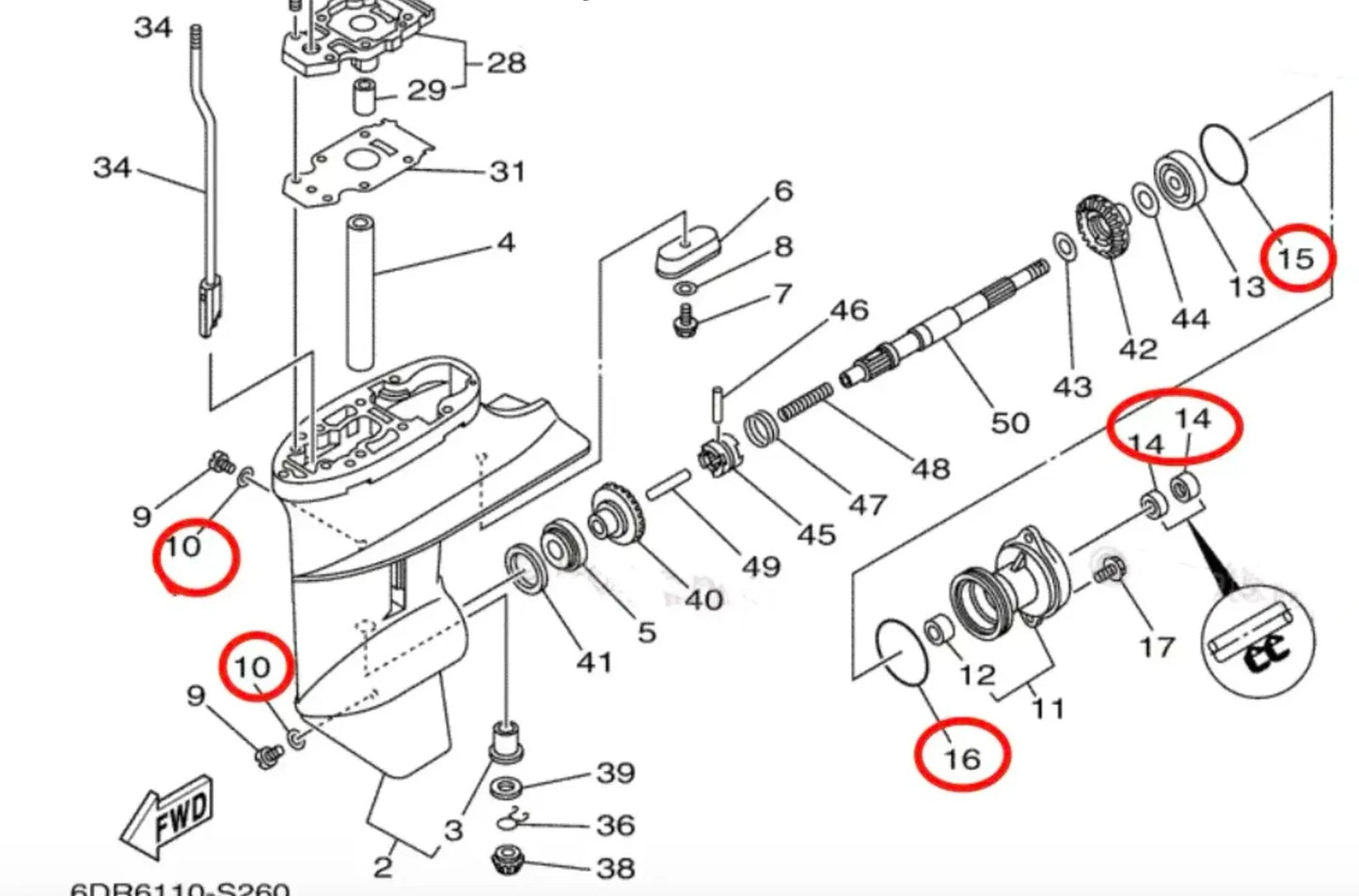 Lower Unit Seal Kit for Yamaha Outboard 6-9.9HP