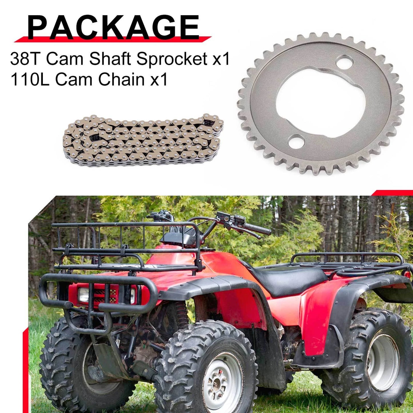 Camshaft Sprocket 38T & Cam Timing Chain for Honda Fourtrax TRX300 (1988–2000)