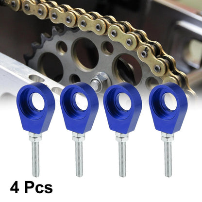 4 x / 15mm Dia Hole / Blue Universal Motorcycle Chain Axle Adjuster Tensioners for Motorcycle
