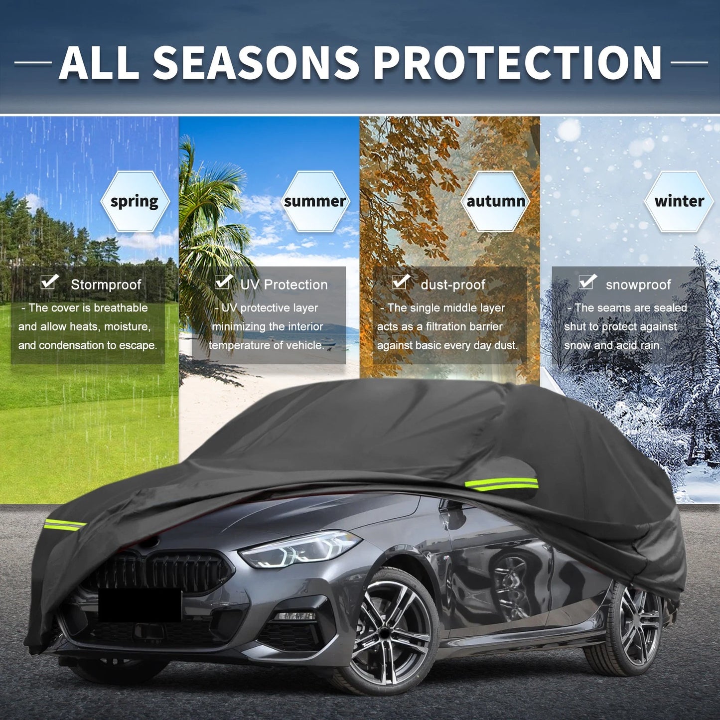 Waterproof 211D-PU Car Cover for BMW 2 Series F22 (2014-2021) with Zipper