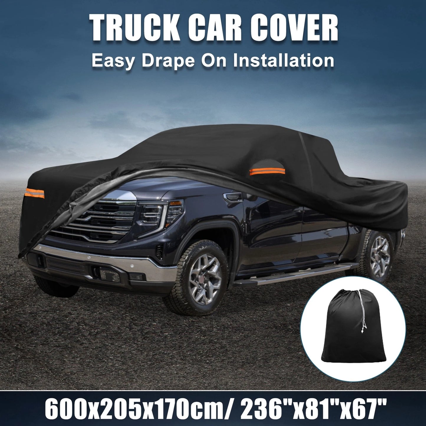 Waterproof Car Cover 210D-PU Oxford for GMC Sierra 6.6ft Bed with Zipper