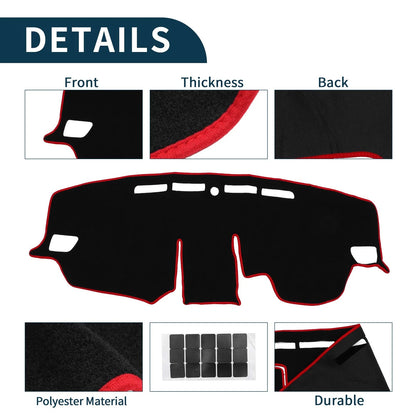 Dashboard Cover Mat for Toyota RAV4 2019-2024 with Sticker Black Red 1 Set