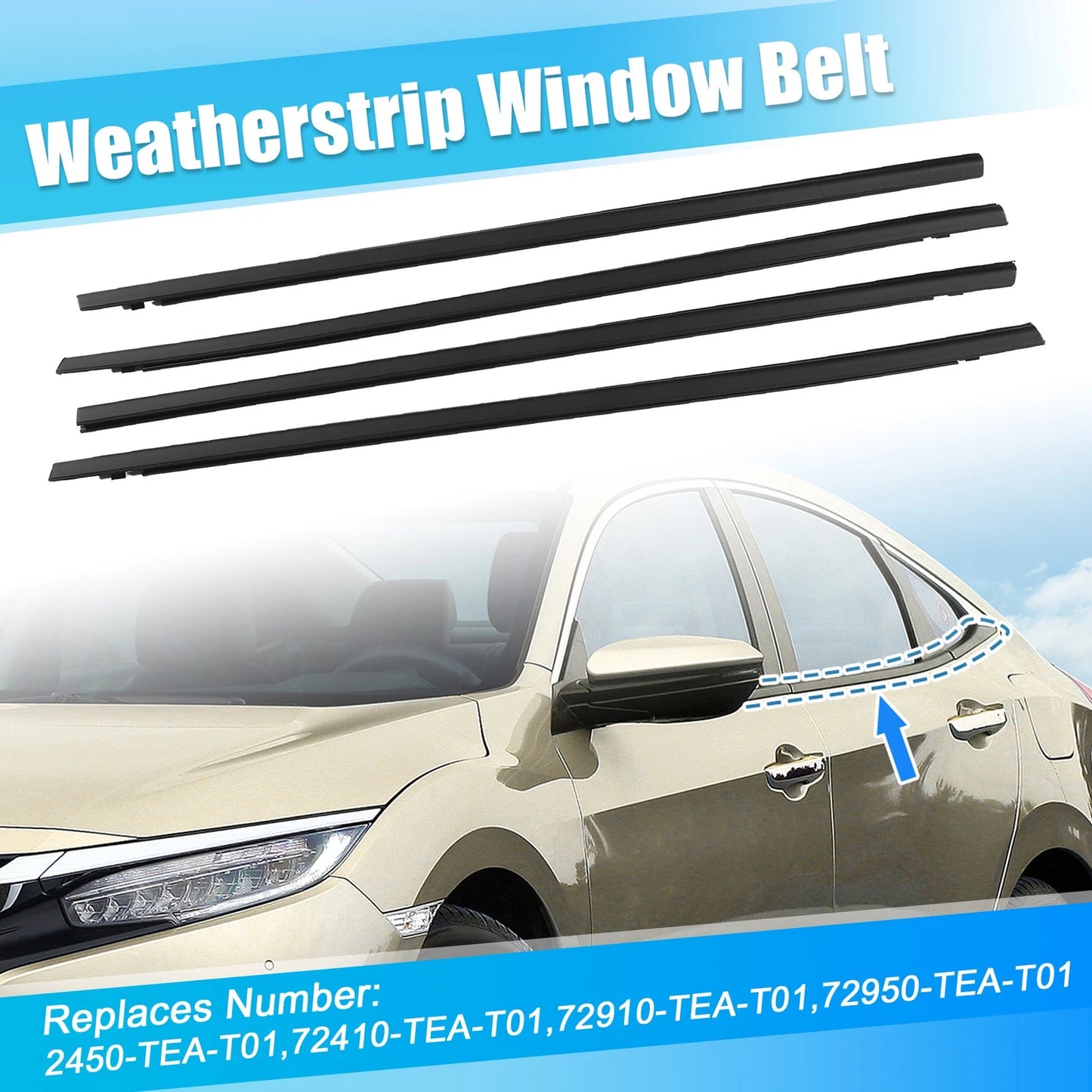 4pcs Weatherstrip Window Trim Seal for Honda Civic (2016-2021)