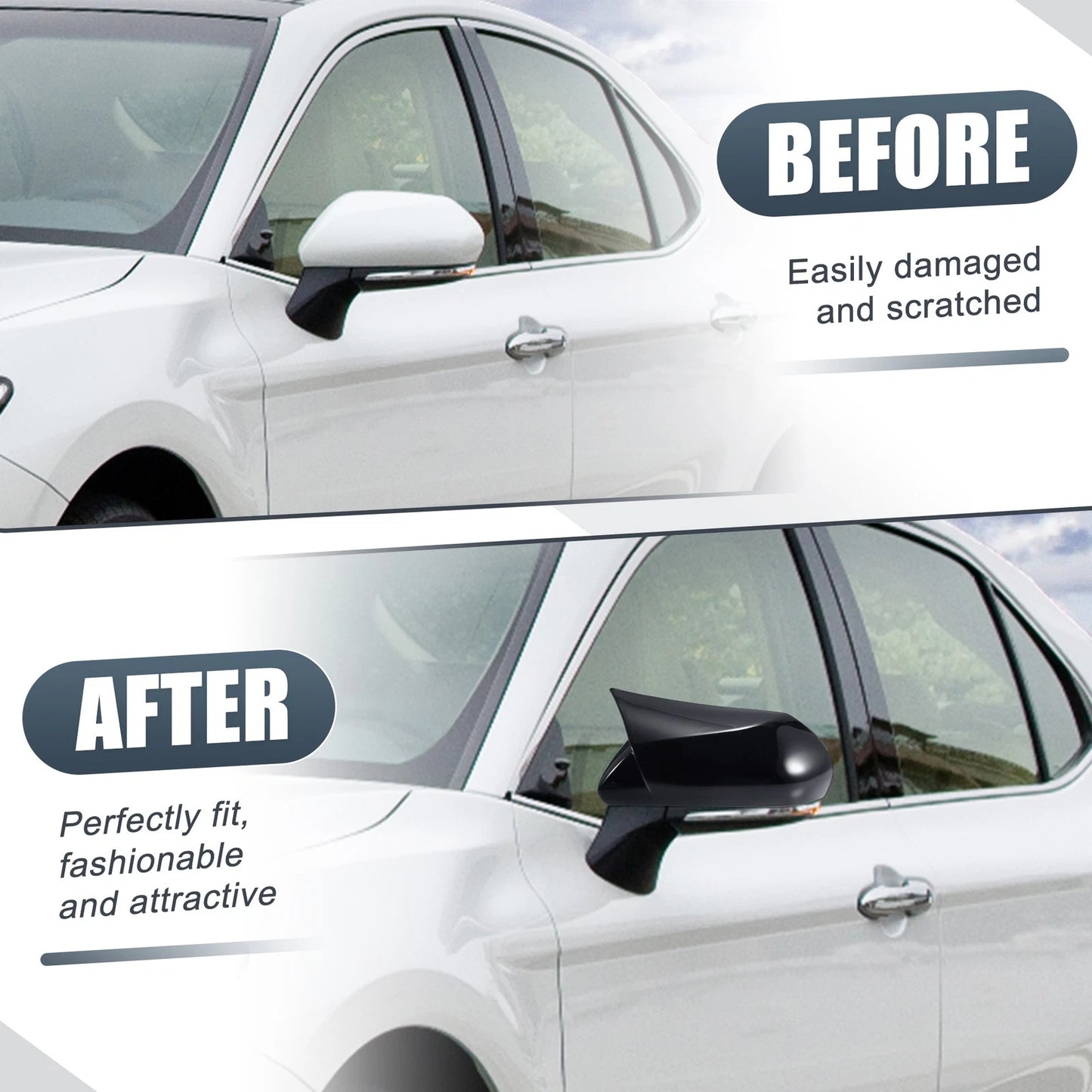 Pair Rearview Mirror Cover Overlay Gloss Black for Toyota Camry (2018–2020)