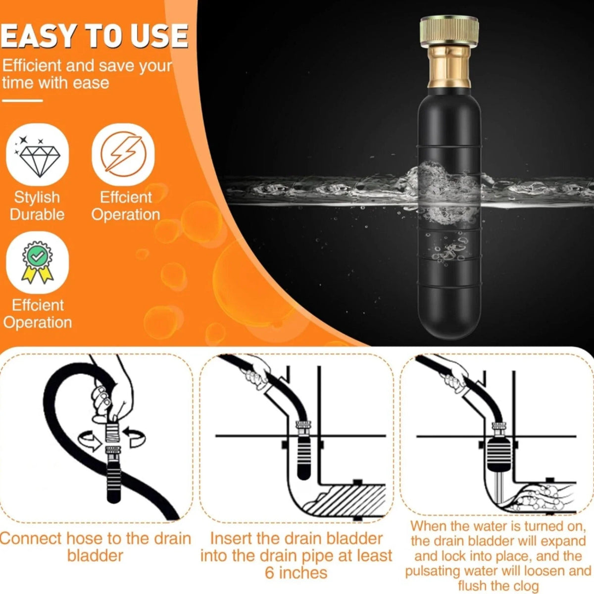 Drain Cleaning Bladder 1.5"-3" for Unclogging Main Drain Pipes