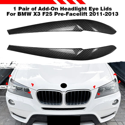 Tape-On Carbon Style Headlight Eye Lids Covers for BMW X3 (2011-2013)