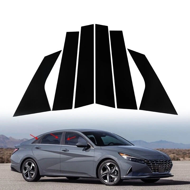 6 x Car Window Pillar Post Door Trim Covers for Hyundai Elantra (2021-2023)