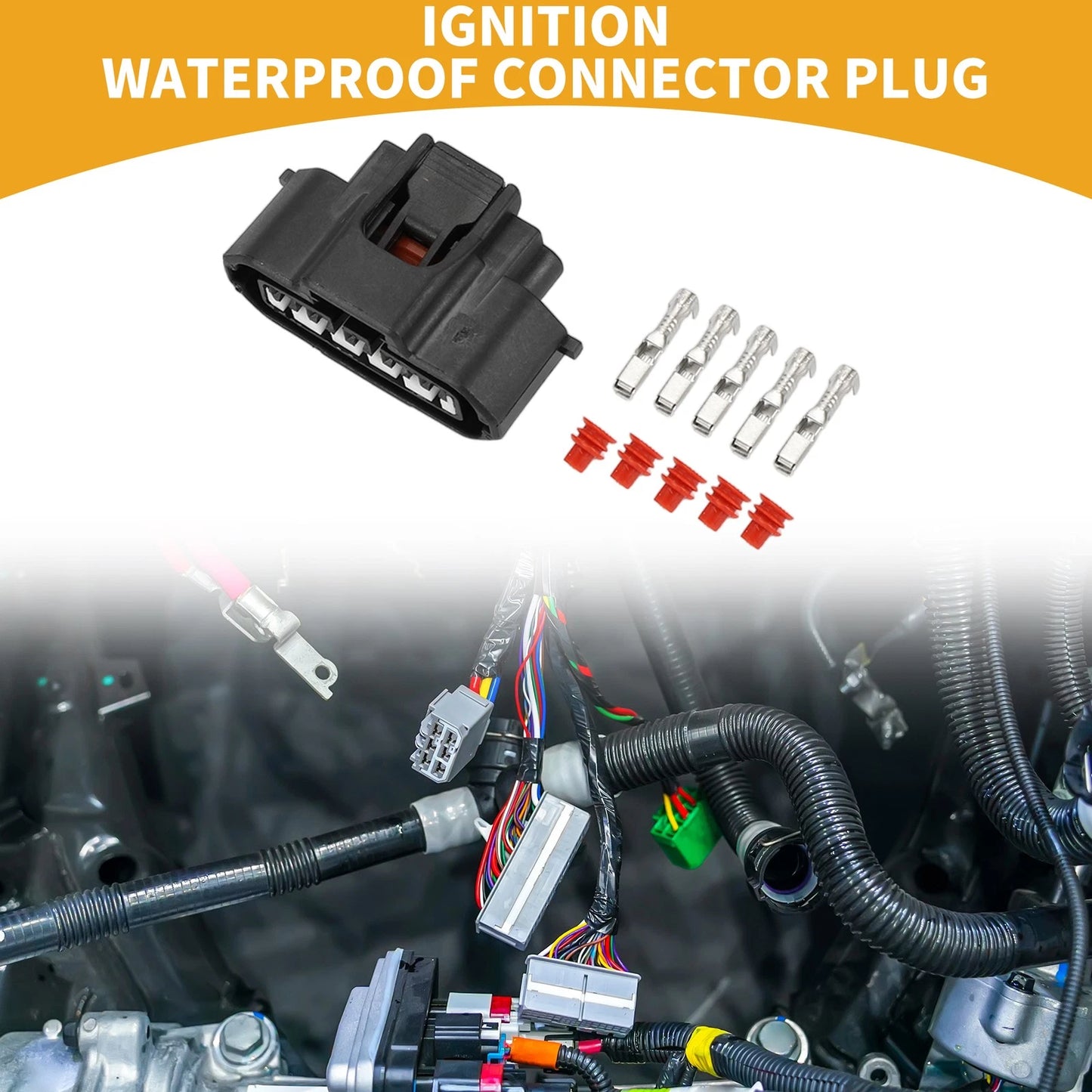5-Pin Ignition Waterproof Connector Plug 1 Set Plastic Black 2.2mm for Toyota