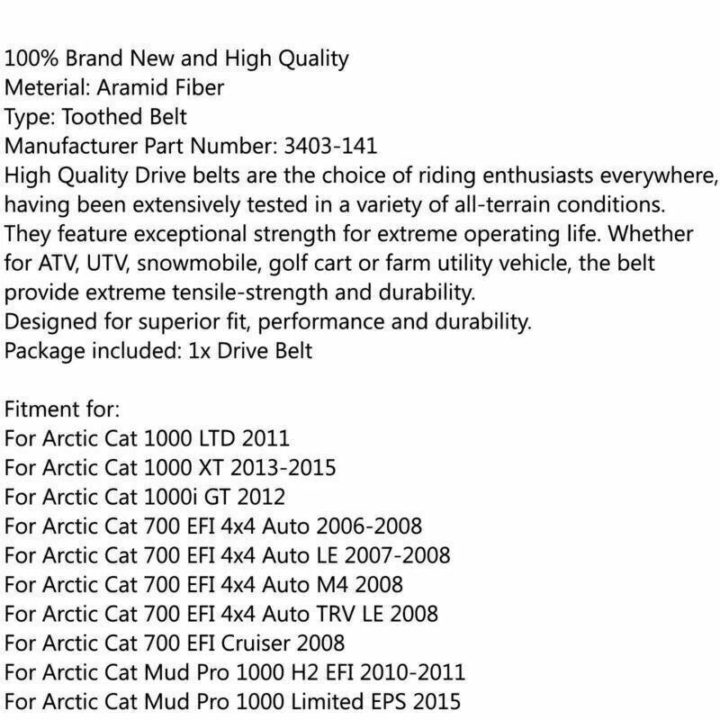 Drive Belt for Arctic Cat 700 EFI, Wildcat 1000, TRV 1000 (2012-2023)