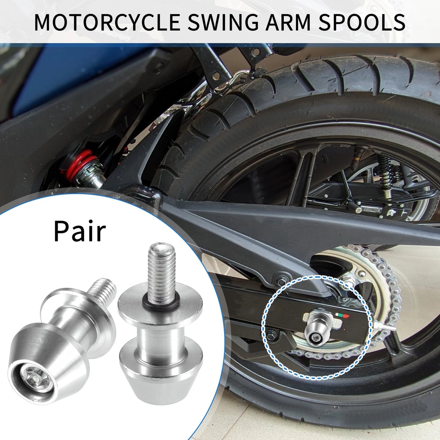 1 Pair Motorbike Swingarm Spools 8mm CNC Sliders Silver Tone