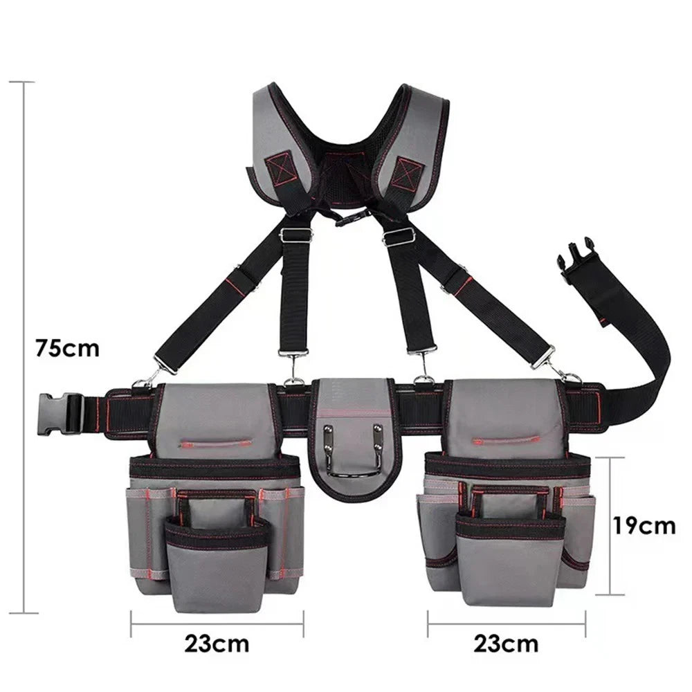 Adjustable Electrician Tool Bag with Suspenders & Pouches for Electricians