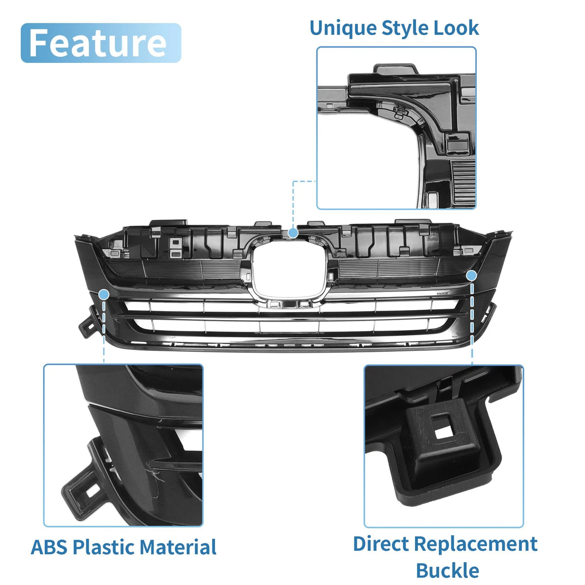 Front Bumper Grille for Honda Pilot 2019-2020 5 Door EX 2WD Black 1 Set