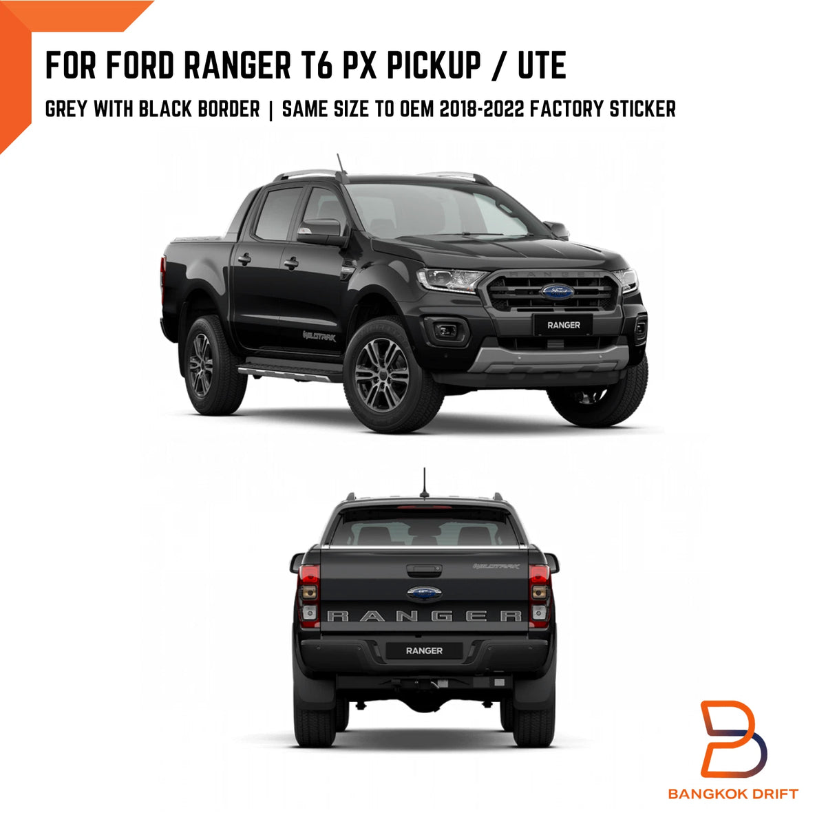 Rear Tailgate Decal Sticker for Ford Ranger T6 PX3 Wildtrak XLT (2018-2022)