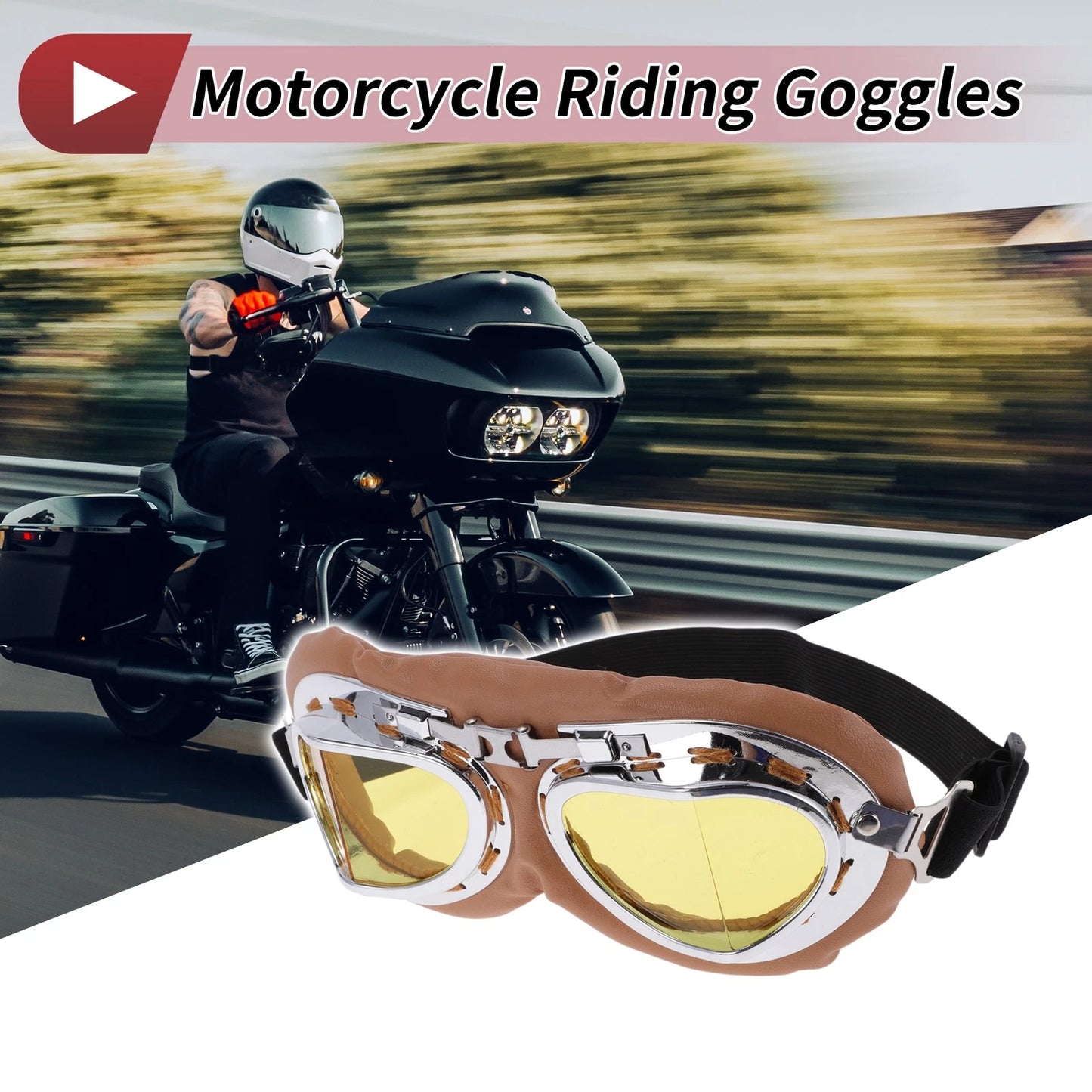 1 Set Motorcycle Riding Goggles Yellow Lens Brown Frame PC Cycling Sunglasses