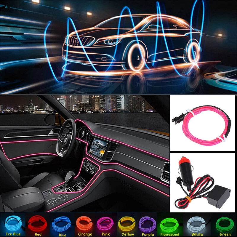 2M Pink LED EL Wire Light Strip for Car Interior Atmosphere Glow (2020-2023)