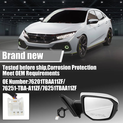 3 Pin Right Side Exterior Door Mirror Assembly White for Honda Civic (2016-2021)