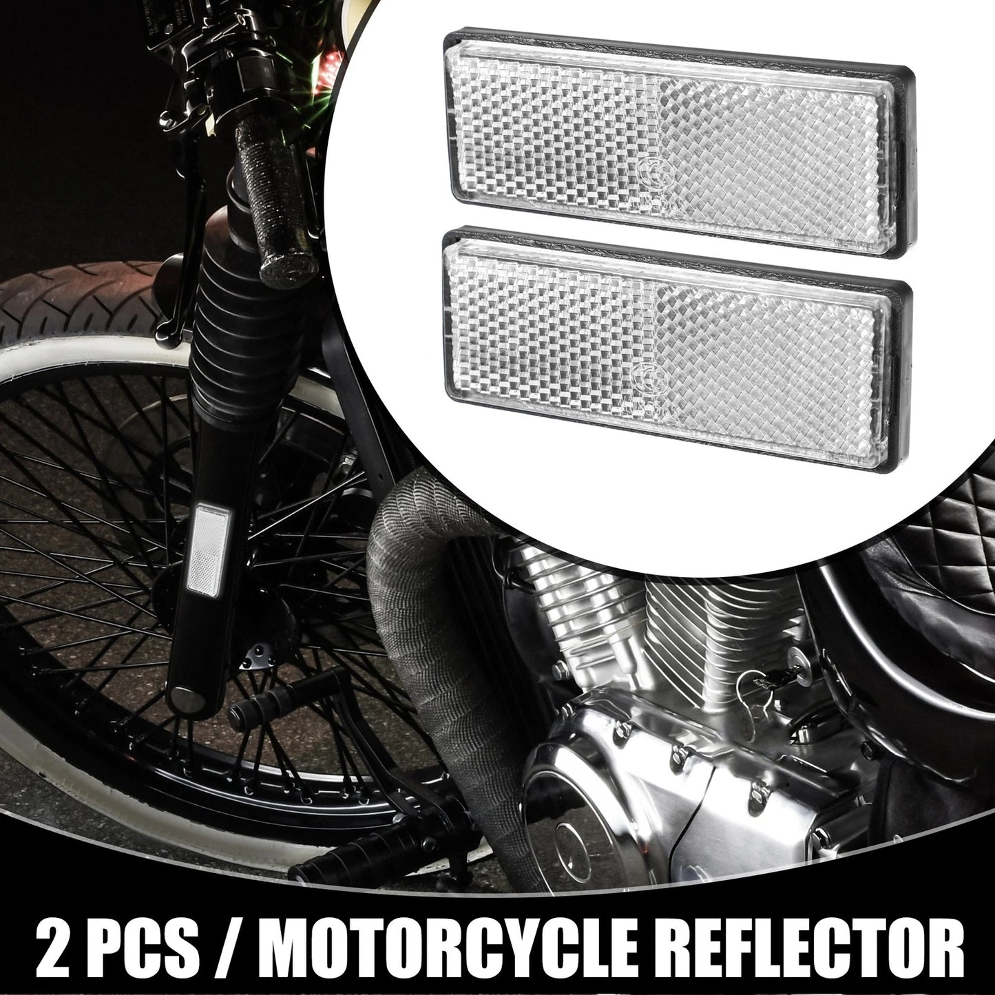 2 x 3.46x1.26 Universal Reflector Rectangle for Motorbike Bike White