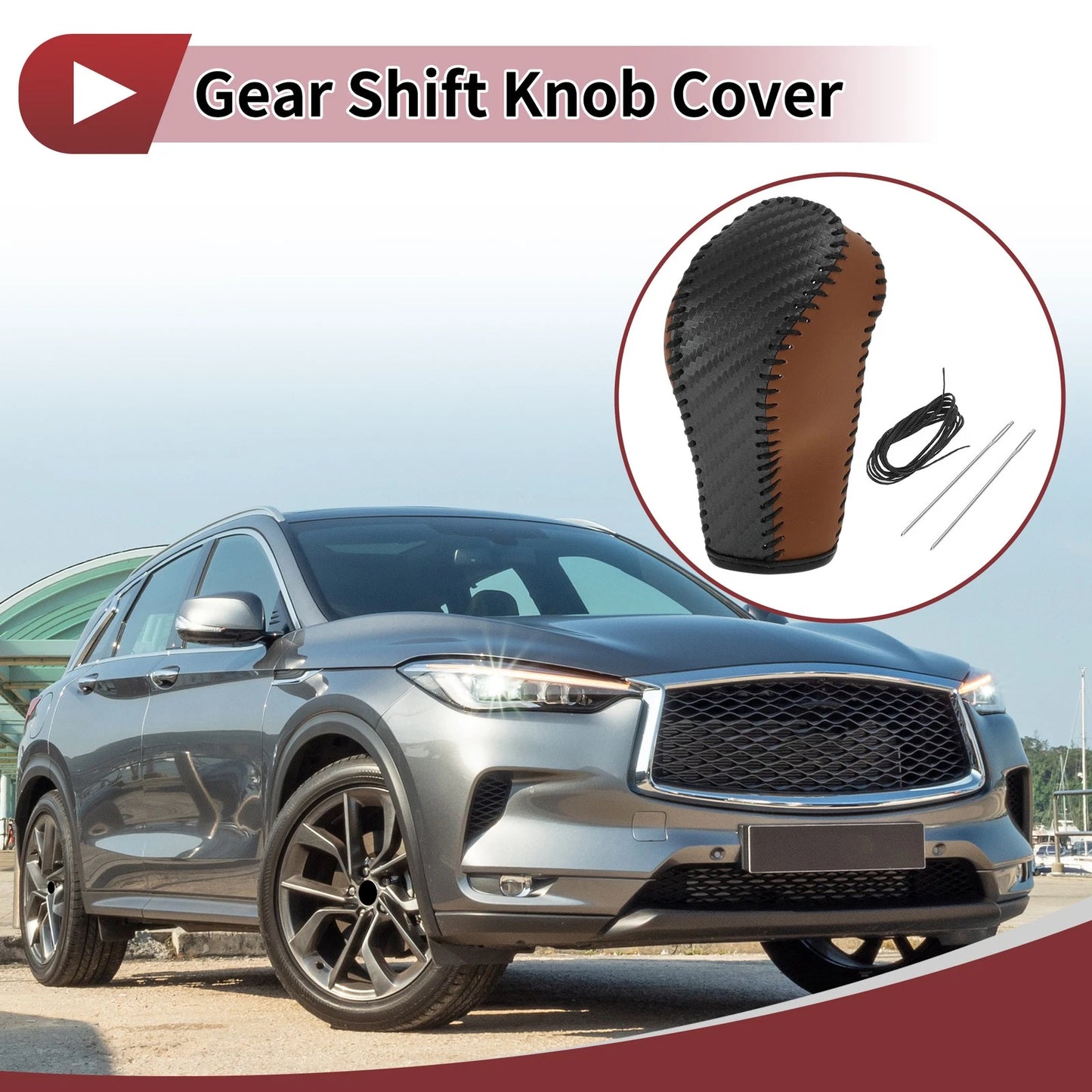 Gear Shift Knob Cover for FX37 EX37 EX25 IPLG (2013) Black Brown Faux Leather
