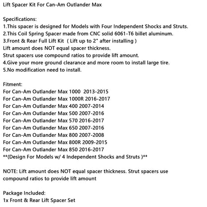 Lift Spacer Kit for Can-Am Outlander Max 1000/1000R/400/500/570/650/800/850 (2013-2023)