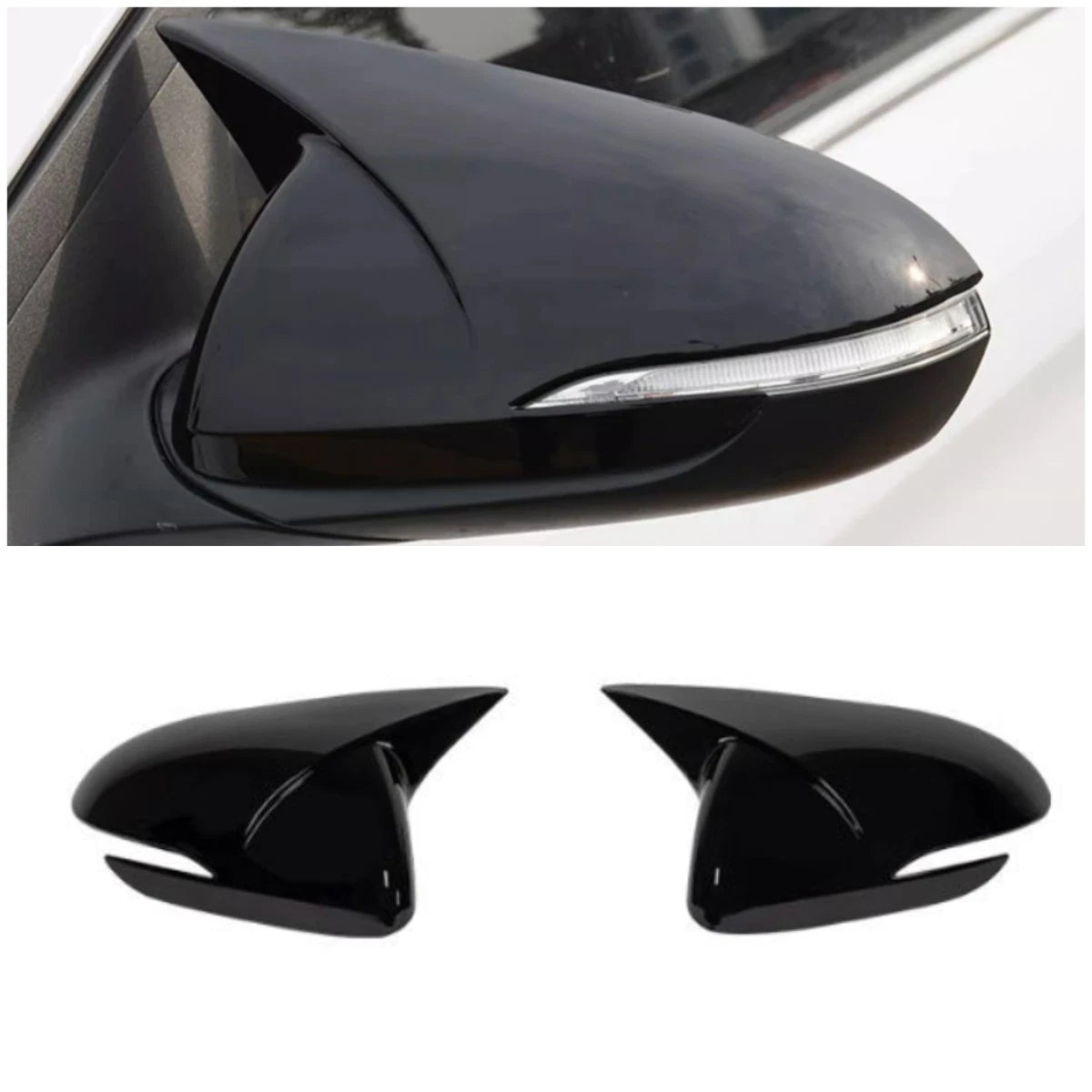 ABS Black Ox Horn Rearview Mirror Lid Cover Trim for Hyundai Elantra (2017-2020)