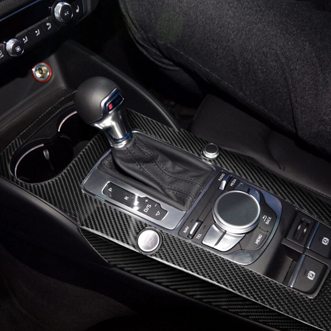 3 x Carbon Fiber Gear Shift Panel Trim Cover for Audi A3 (2014-2018)