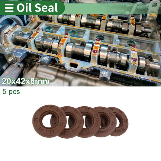 Oil Seal 20x42x8mm FKM Rubber High Pressure Brown 5 Pcs